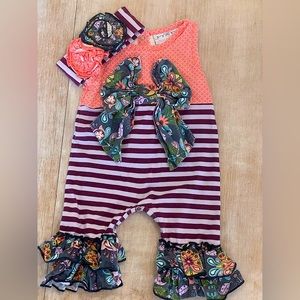 Serendipity clothing co. infant one piece outfit with matching headband